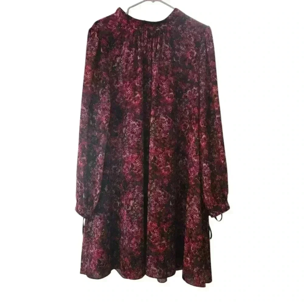Mark + James Badgley Mischka Long Sleeve Trapeze Dress - Pink Multi Size 14 - Picture 2 of 12